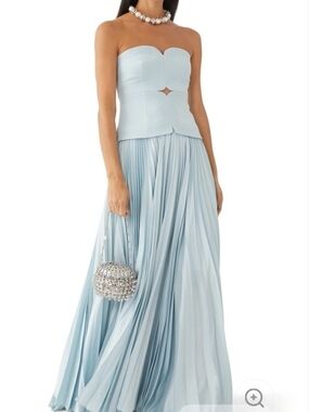 Strapless Light Blue Pleated Maxi Dress